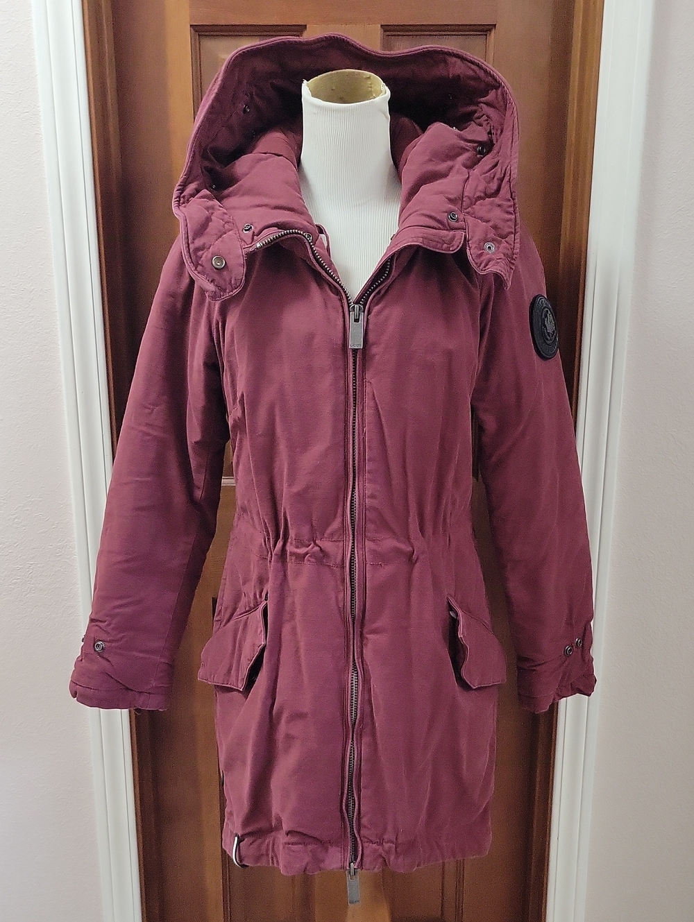 Women's Hooded Puffer Parka in Deep Burgundy